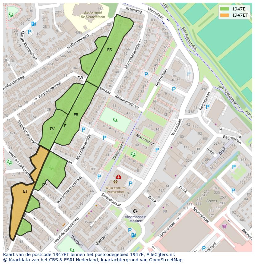 Afbeelding van het postcodegebied 1947 ET op de kaart.