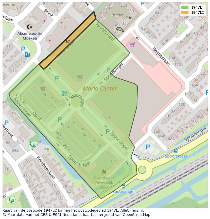Afbeelding van het postcodegebied 1947 LC op de kaart.