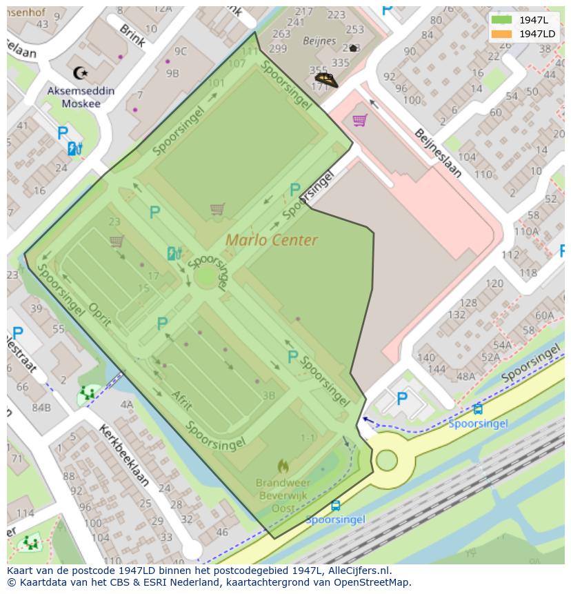 Afbeelding van het postcodegebied 1947 LD op de kaart.