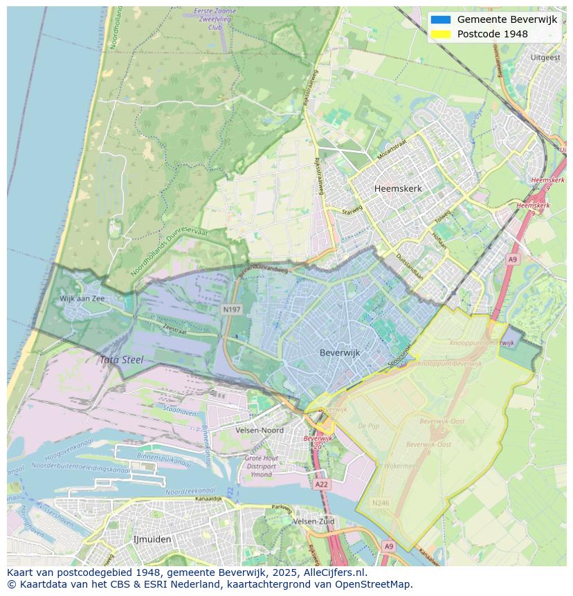 Afbeelding van het postcodegebied 1948 op de kaart.