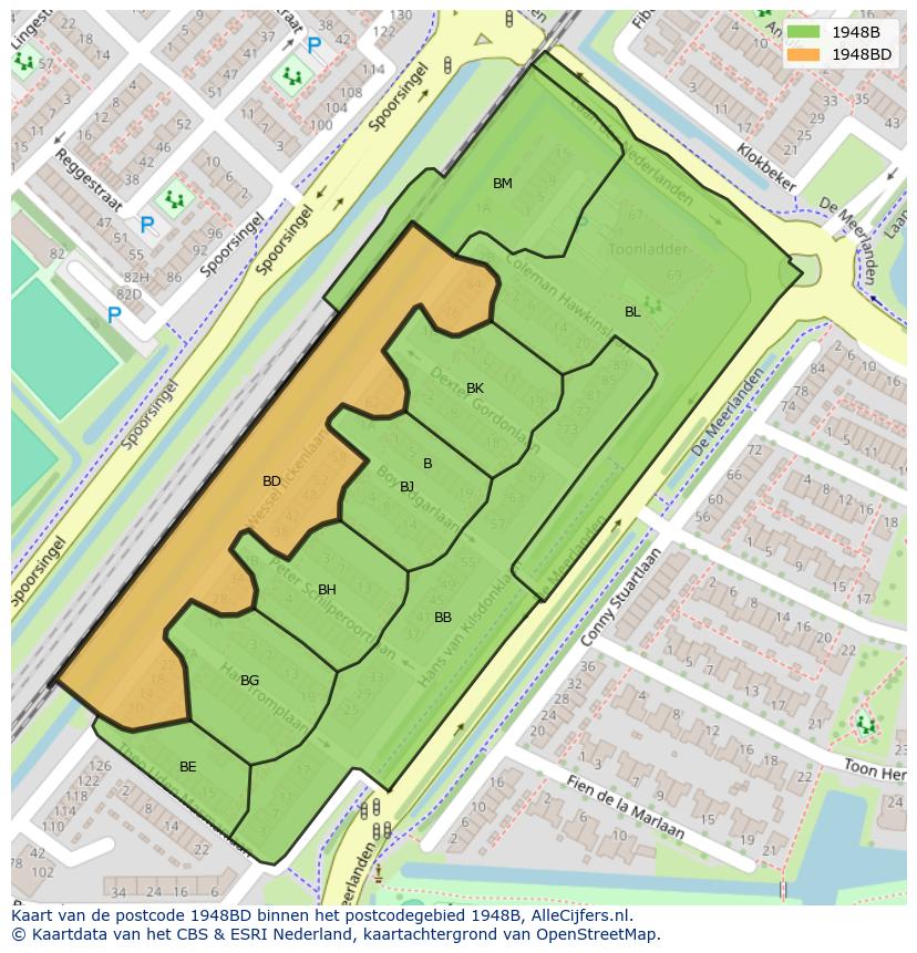 Afbeelding van het postcodegebied 1948 BD op de kaart.
