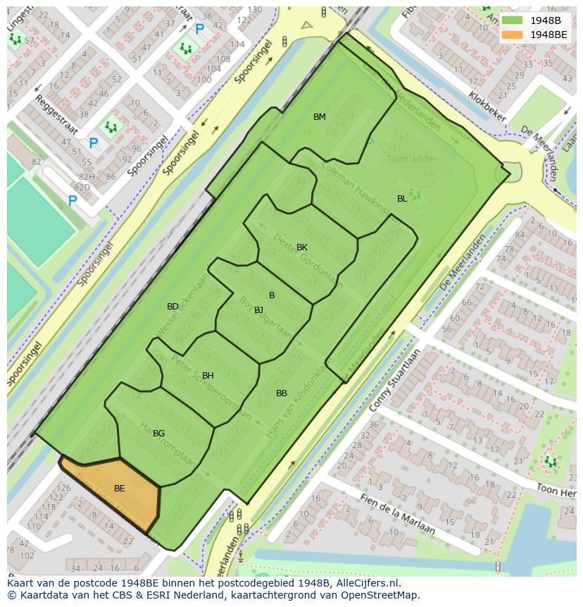 Afbeelding van het postcodegebied 1948 BE op de kaart.