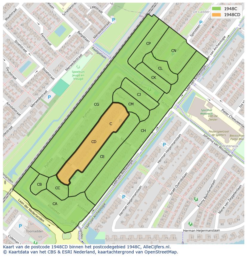 Afbeelding van het postcodegebied 1948 CD op de kaart.