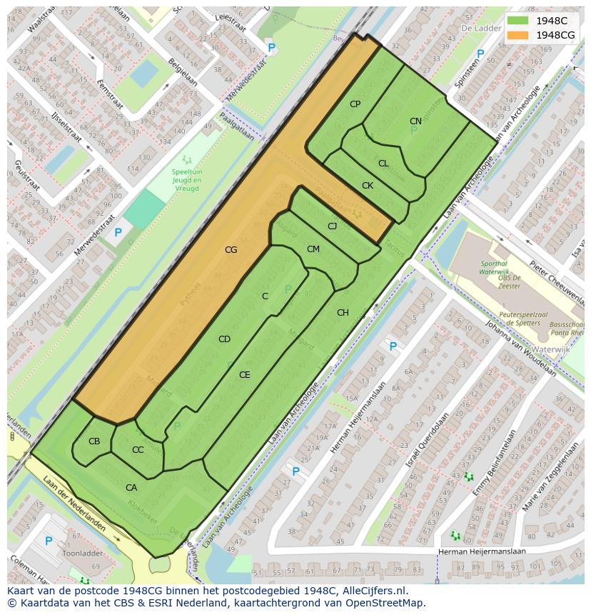 Afbeelding van het postcodegebied 1948 CG op de kaart.
