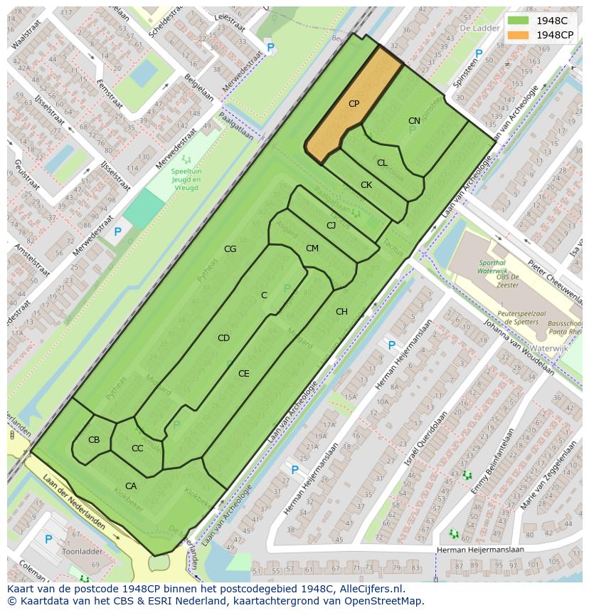 Afbeelding van het postcodegebied 1948 CP op de kaart.