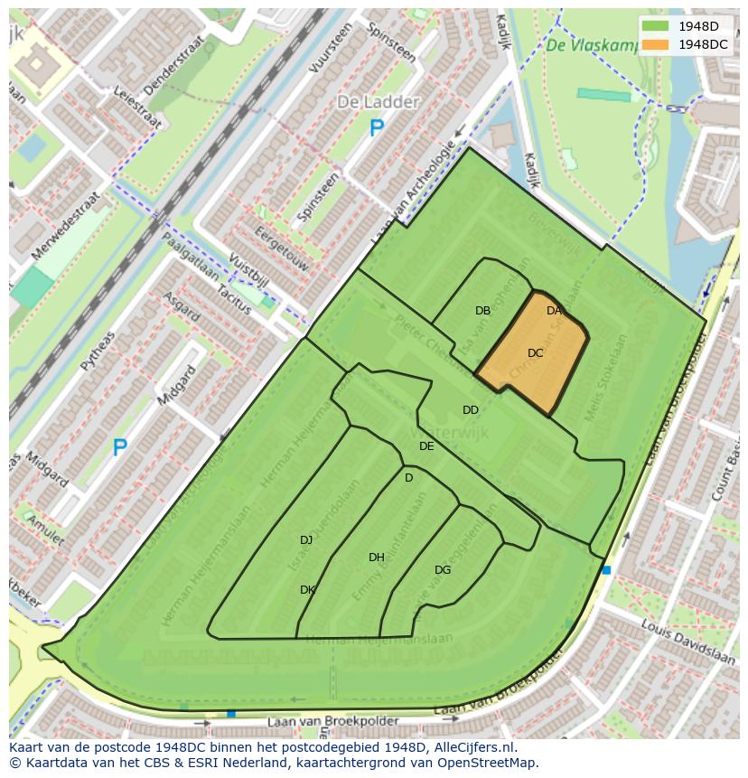 Afbeelding van het postcodegebied 1948 DC op de kaart.