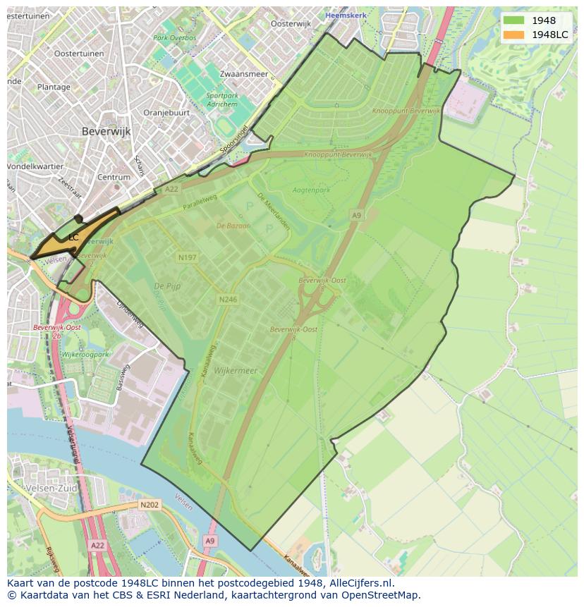 Afbeelding van het postcodegebied 1948 LC op de kaart.