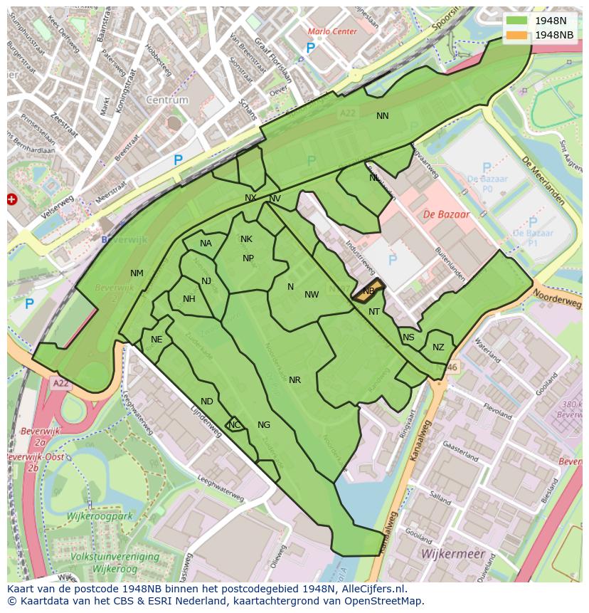 Afbeelding van het postcodegebied 1948 NB op de kaart.