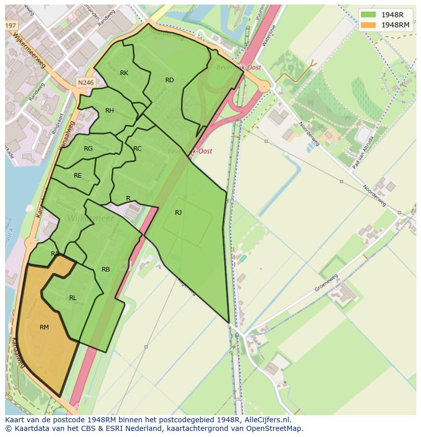 Afbeelding van het postcodegebied 1948 RM op de kaart.