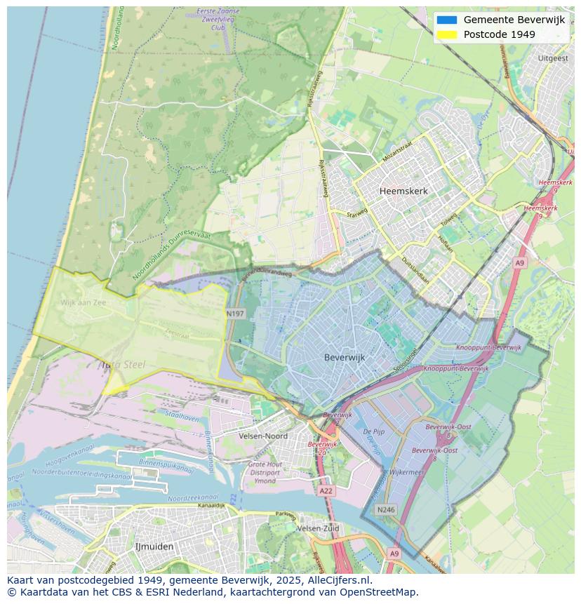 Afbeelding van het postcodegebied 1949 op de kaart.