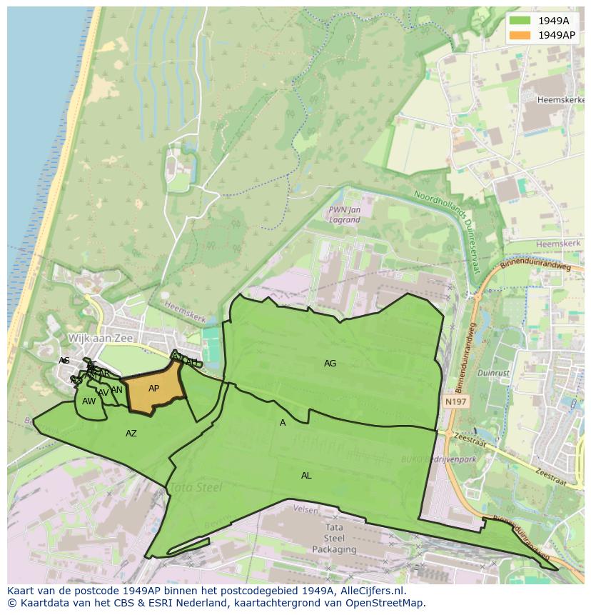 Afbeelding van het postcodegebied 1949 AP op de kaart.