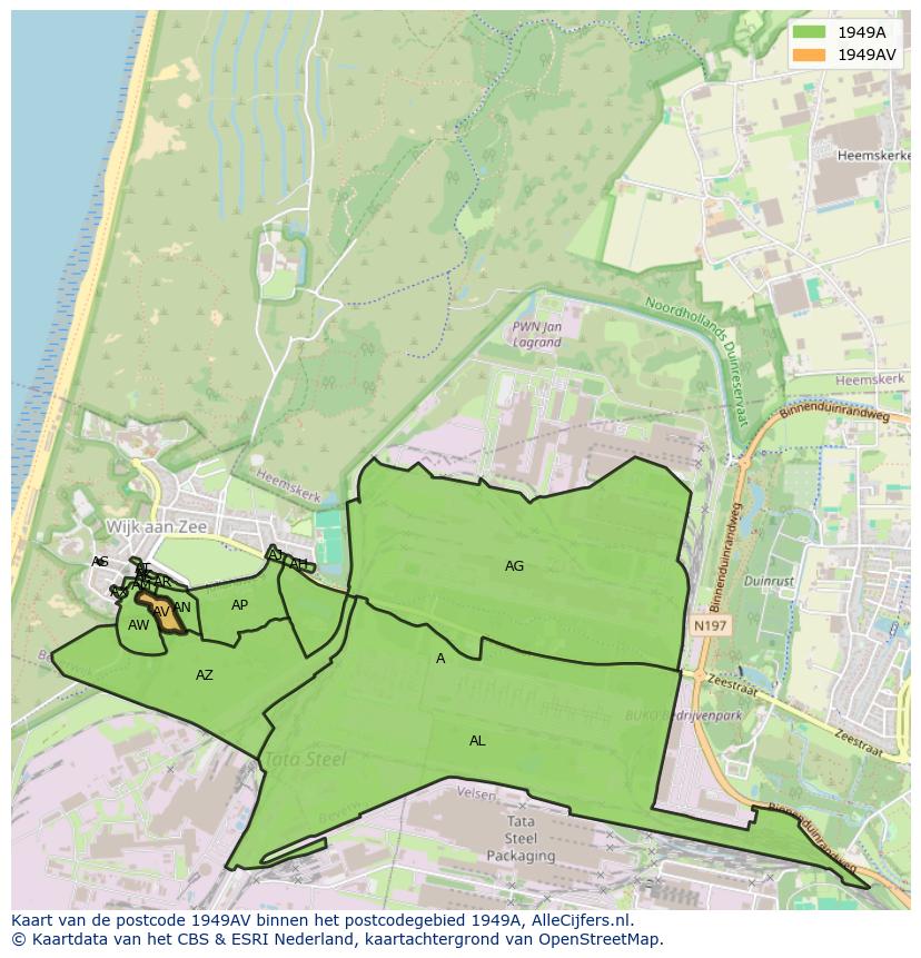 Afbeelding van het postcodegebied 1949 AV op de kaart.