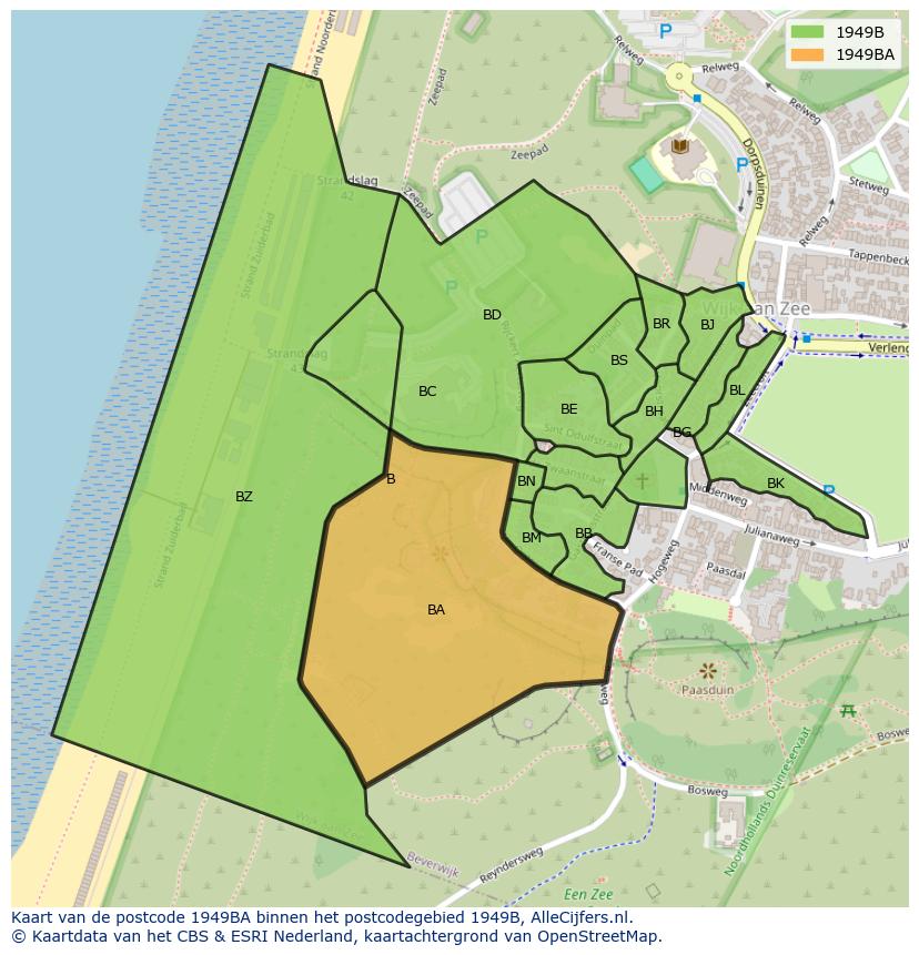 Afbeelding van het postcodegebied 1949 BA op de kaart.