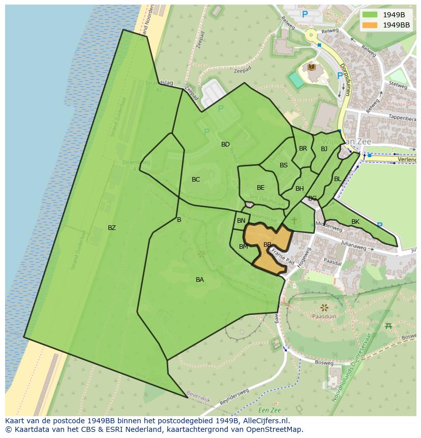Afbeelding van het postcodegebied 1949 BB op de kaart.