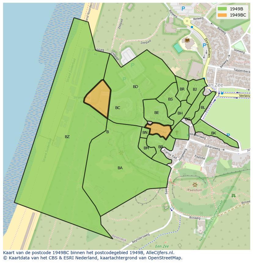 Afbeelding van het postcodegebied 1949 BC op de kaart.