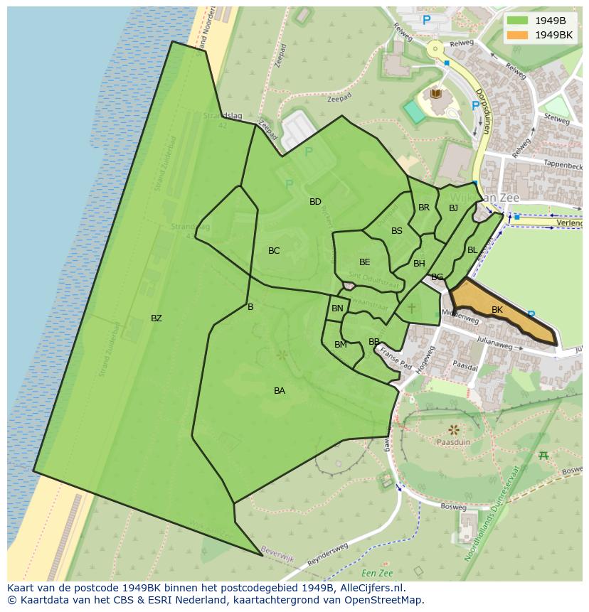 Afbeelding van het postcodegebied 1949 BK op de kaart.