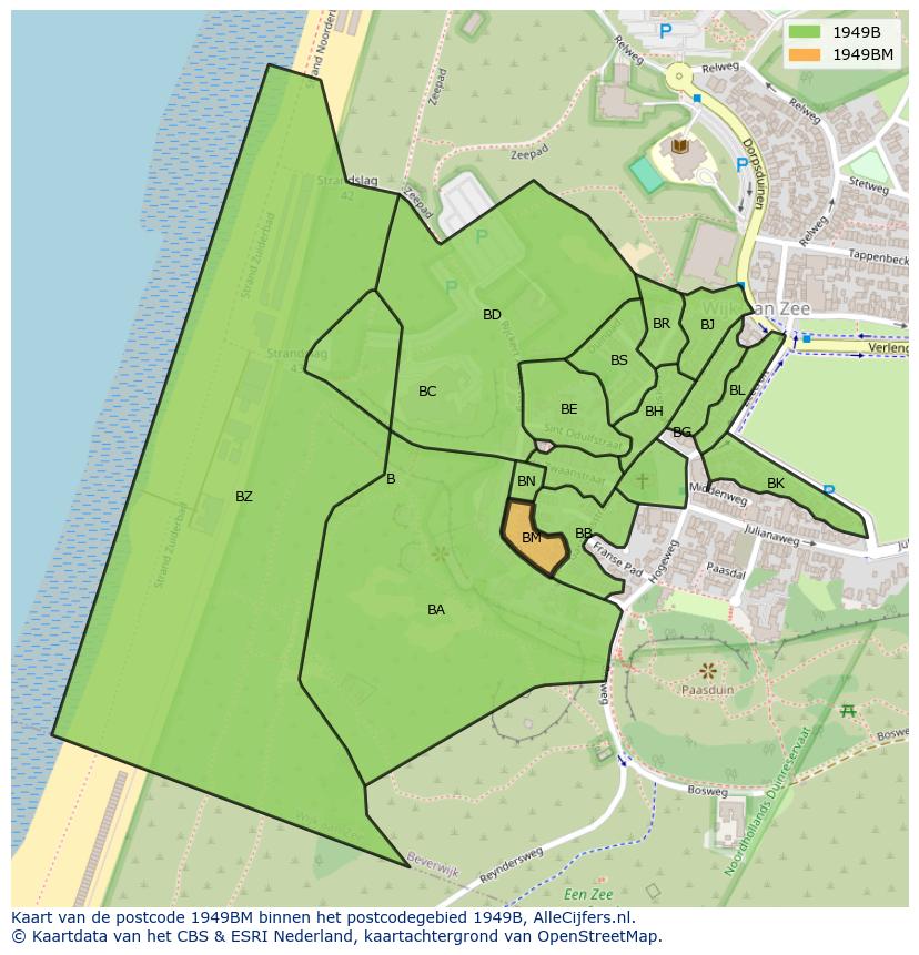 Afbeelding van het postcodegebied 1949 BM op de kaart.