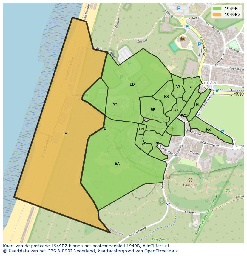 Afbeelding van het postcodegebied 1949 BZ op de kaart.