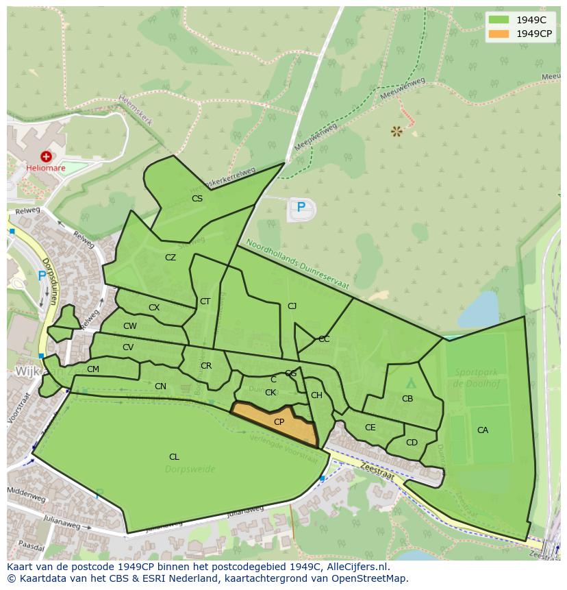 Afbeelding van het postcodegebied 1949 CP op de kaart.