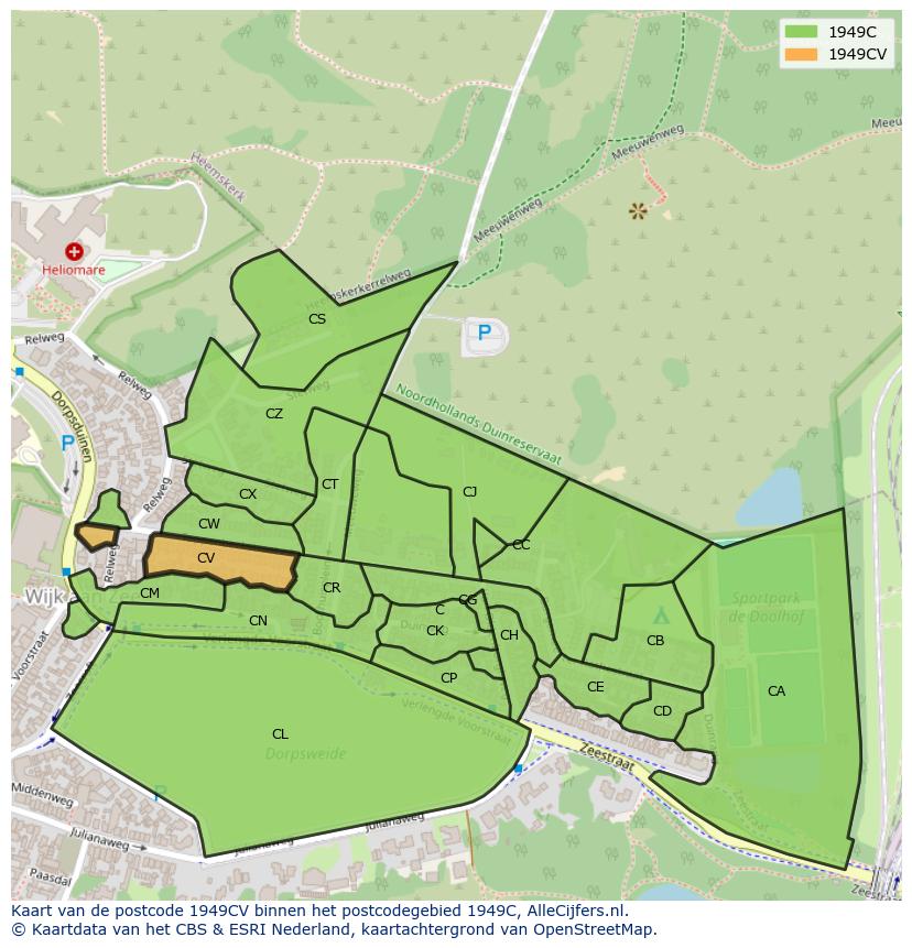 Afbeelding van het postcodegebied 1949 CV op de kaart.