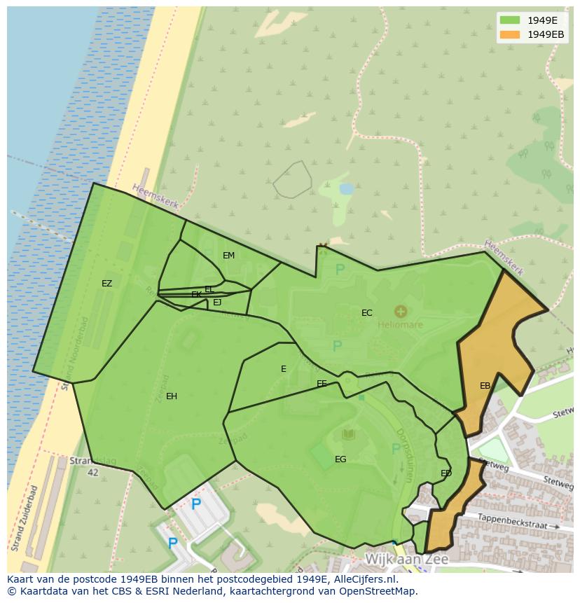 Afbeelding van het postcodegebied 1949 EB op de kaart.