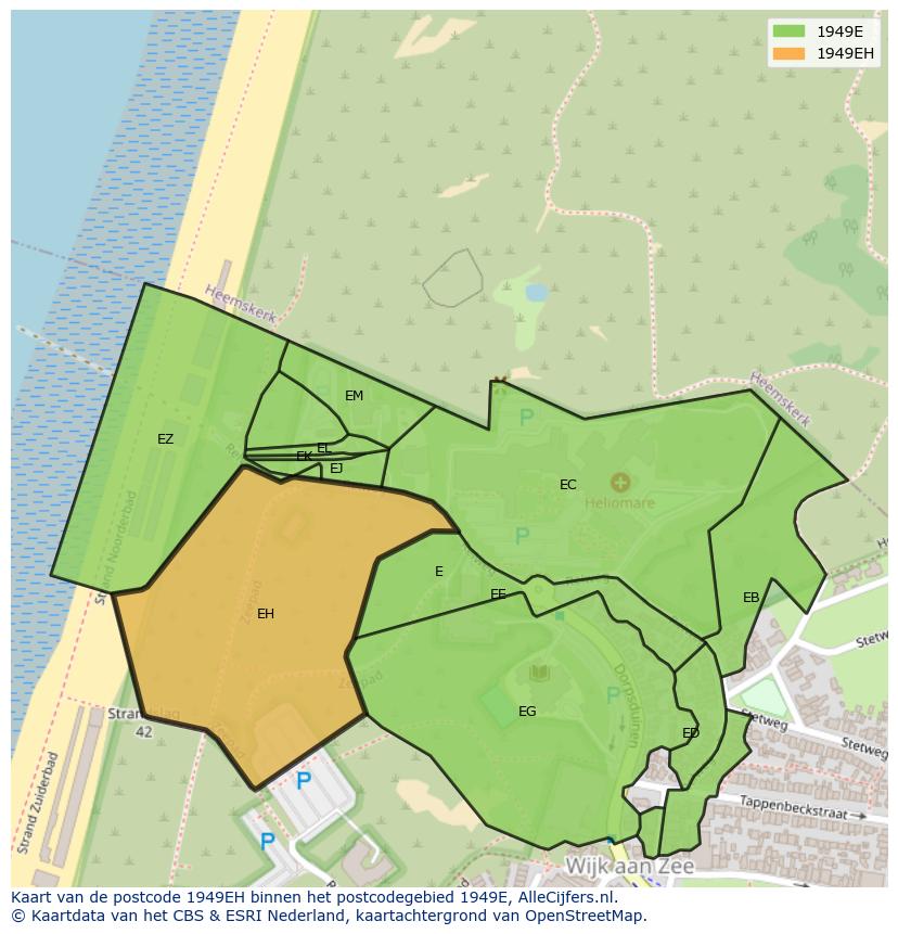 Afbeelding van het postcodegebied 1949 EH op de kaart.