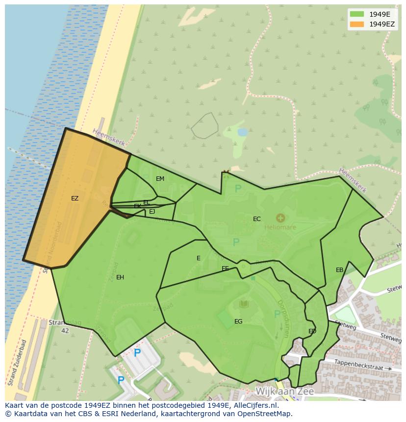 Afbeelding van het postcodegebied 1949 EZ op de kaart.