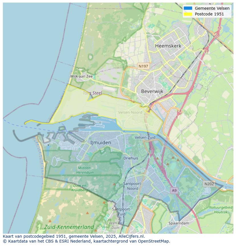 Afbeelding van het postcodegebied 1951 op de kaart.