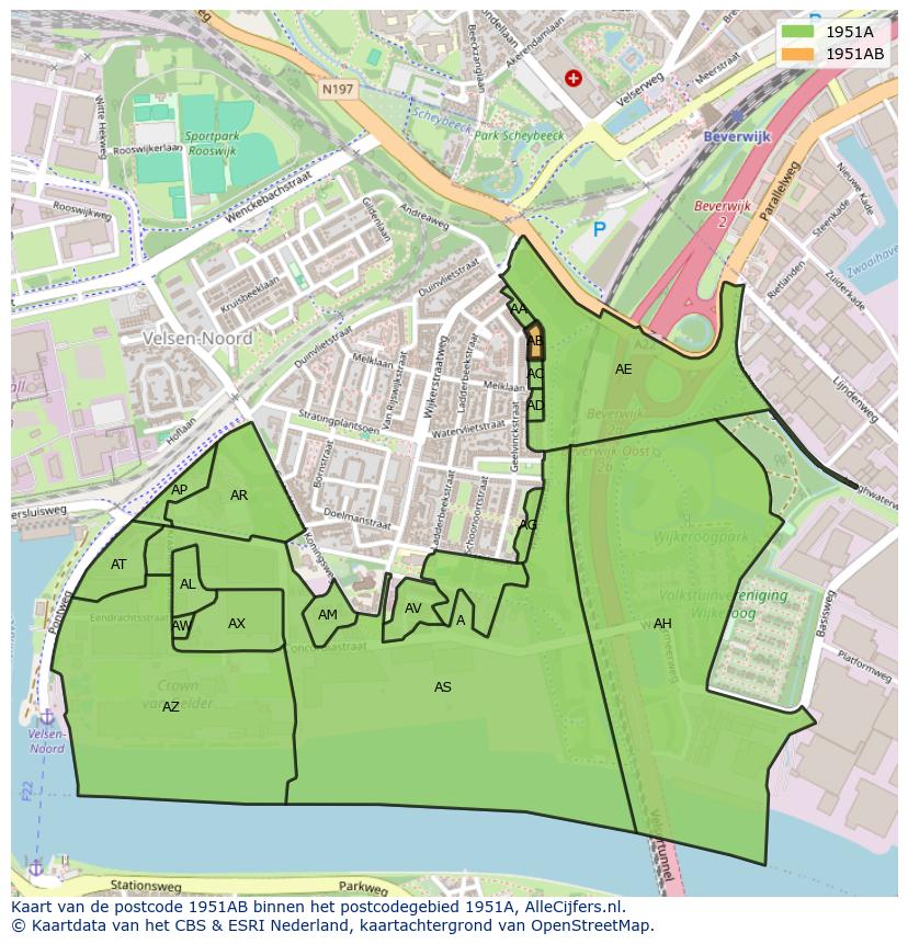 Afbeelding van het postcodegebied 1951 AB op de kaart.
