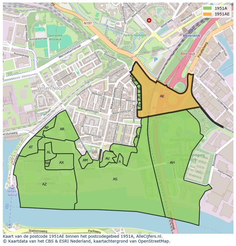 Afbeelding van het postcodegebied 1951 AE op de kaart.