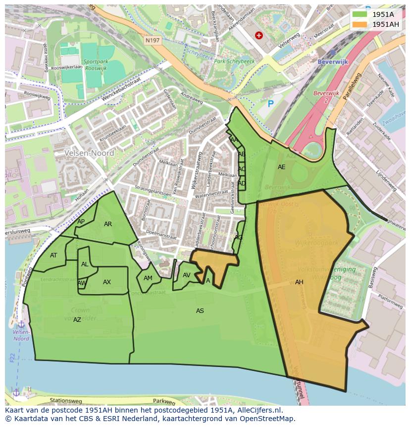 Afbeelding van het postcodegebied 1951 AH op de kaart.