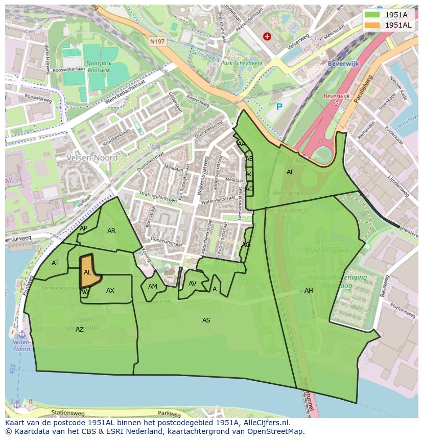 Afbeelding van het postcodegebied 1951 AL op de kaart.