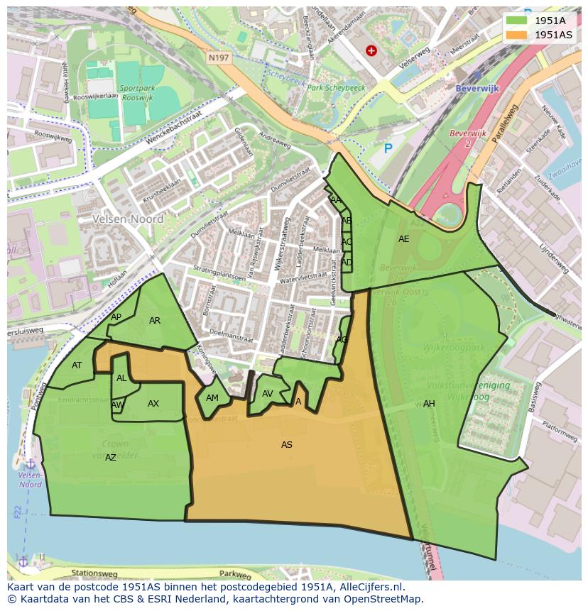 Afbeelding van het postcodegebied 1951 AS op de kaart.