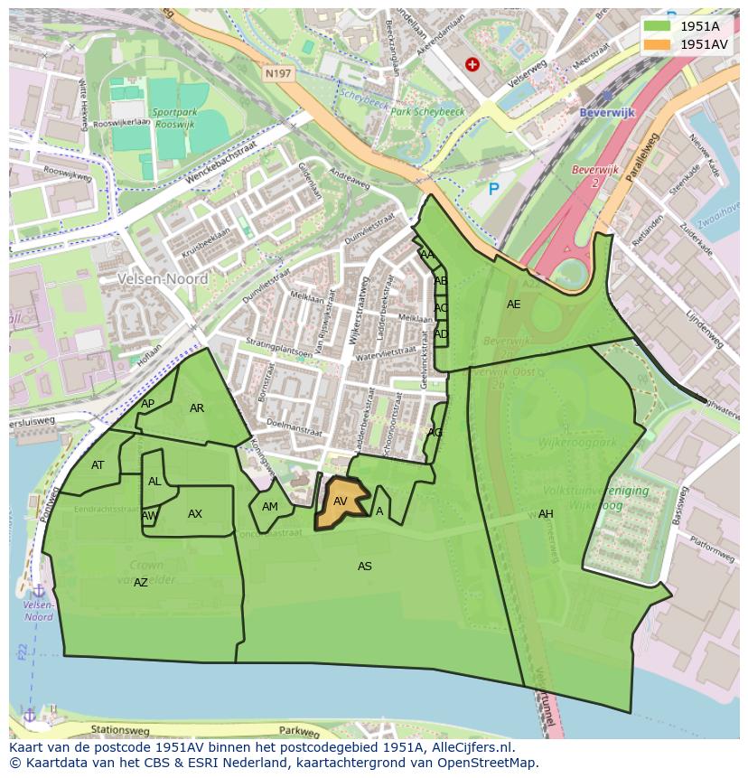 Afbeelding van het postcodegebied 1951 AV op de kaart.