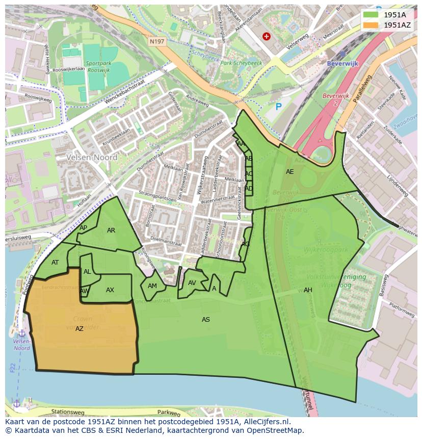 Afbeelding van het postcodegebied 1951 AZ op de kaart.