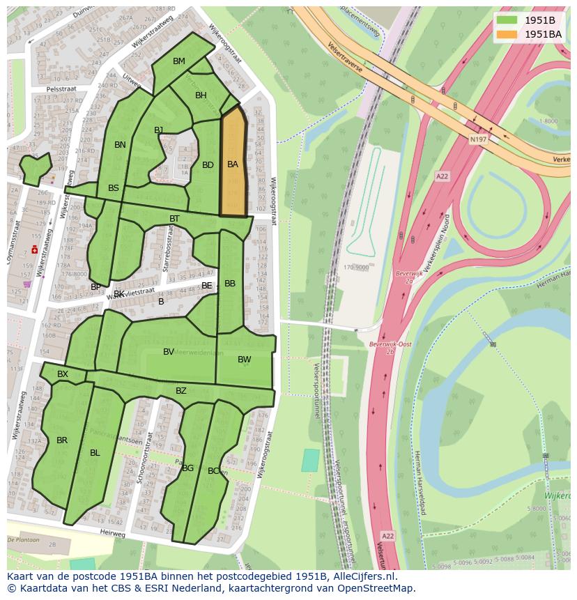 Afbeelding van het postcodegebied 1951 BA op de kaart.