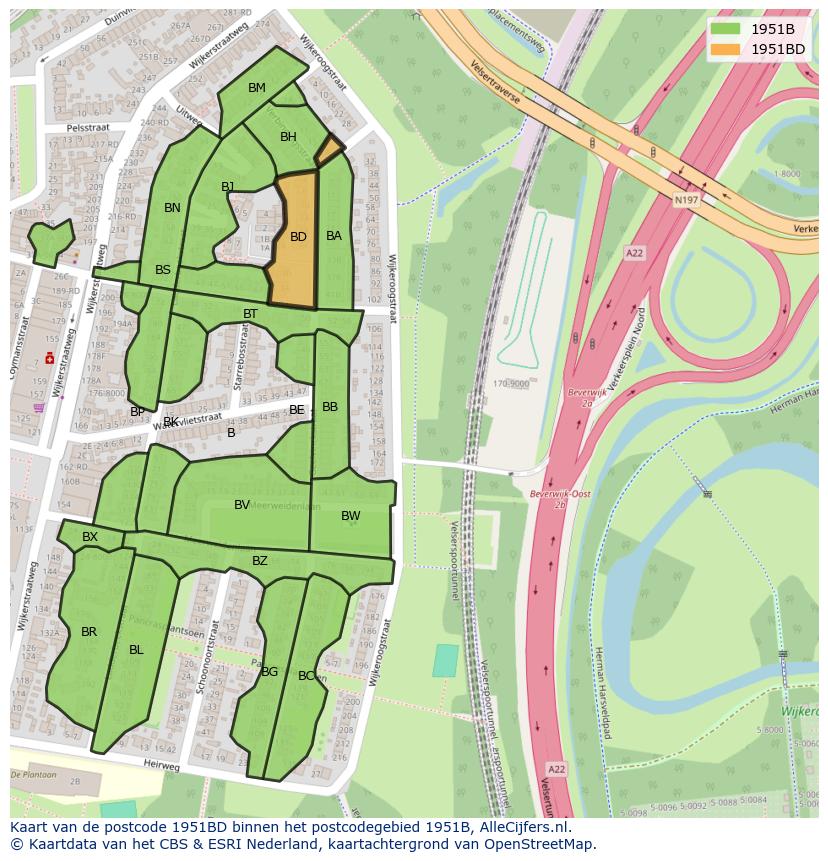 Afbeelding van het postcodegebied 1951 BD op de kaart.