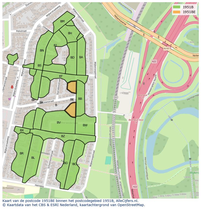 Afbeelding van het postcodegebied 1951 BE op de kaart.