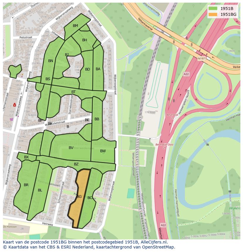 Afbeelding van het postcodegebied 1951 BG op de kaart.