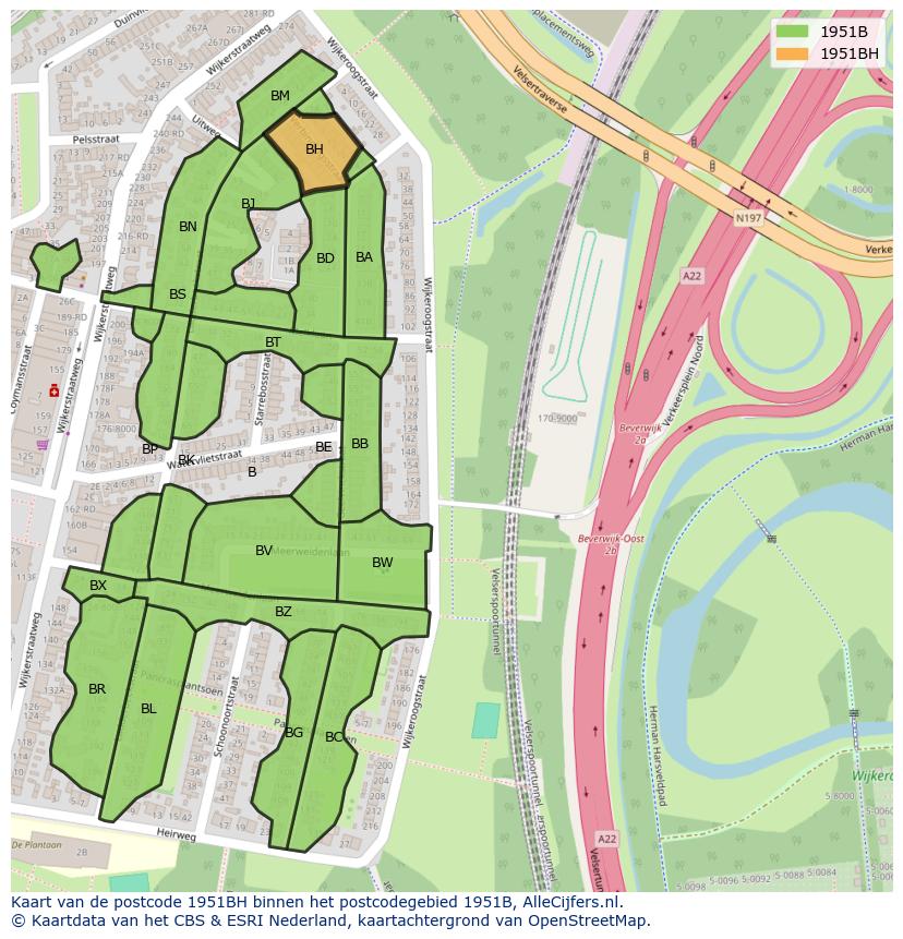 Afbeelding van het postcodegebied 1951 BH op de kaart.