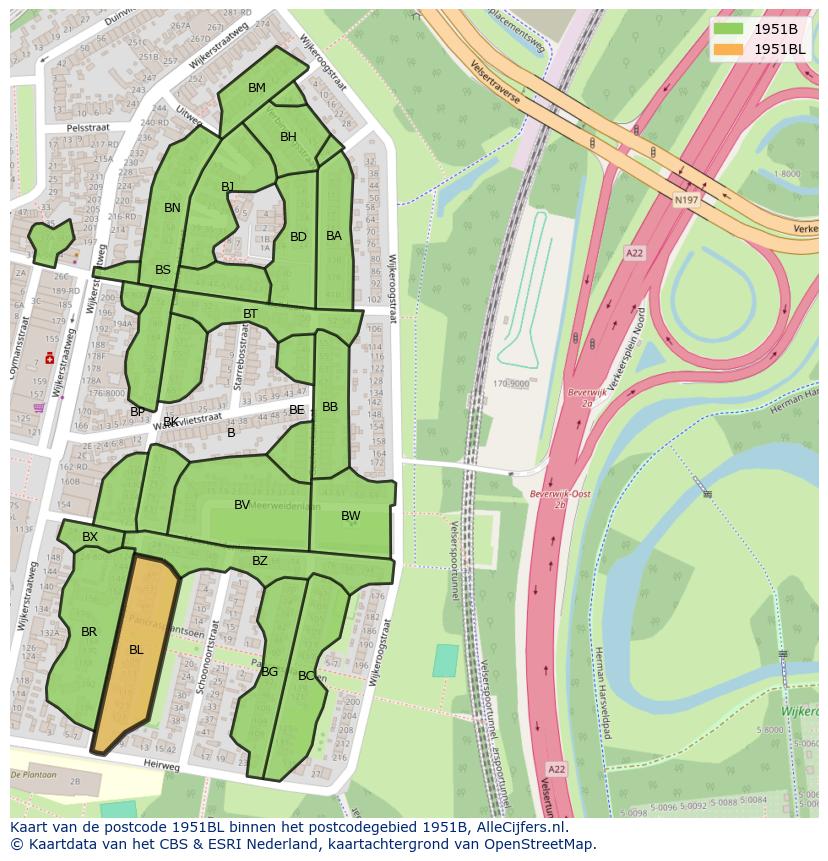 Afbeelding van het postcodegebied 1951 BL op de kaart.