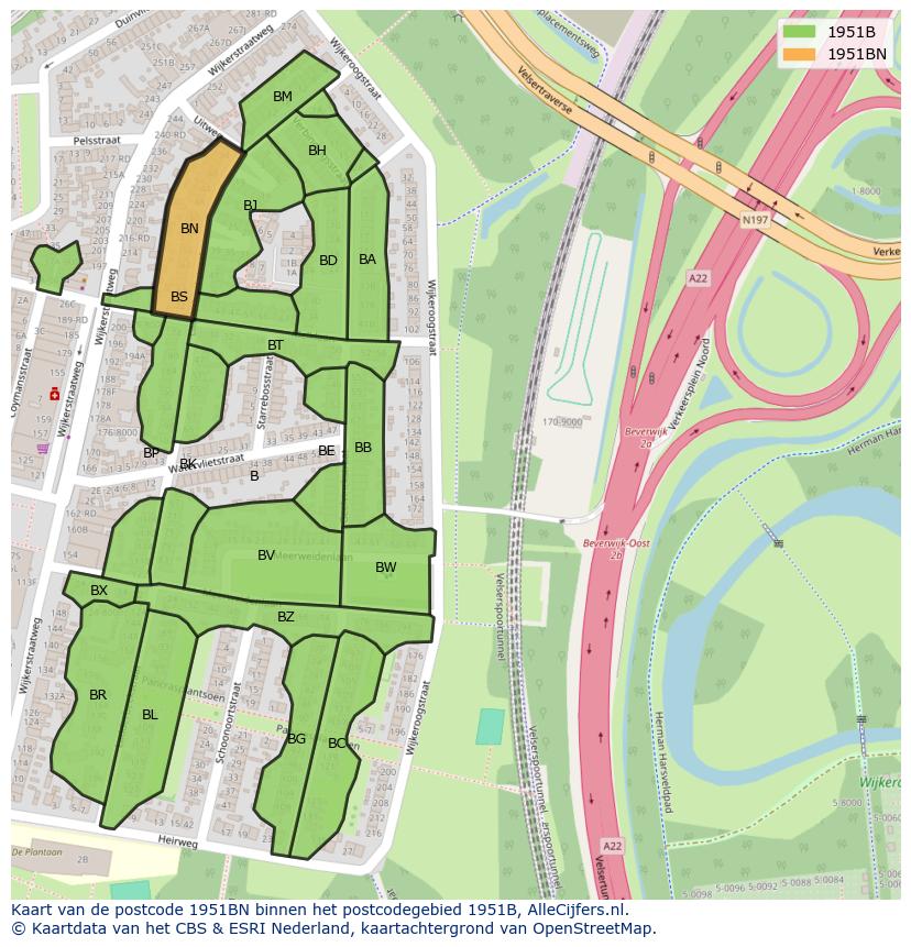 Afbeelding van het postcodegebied 1951 BN op de kaart.