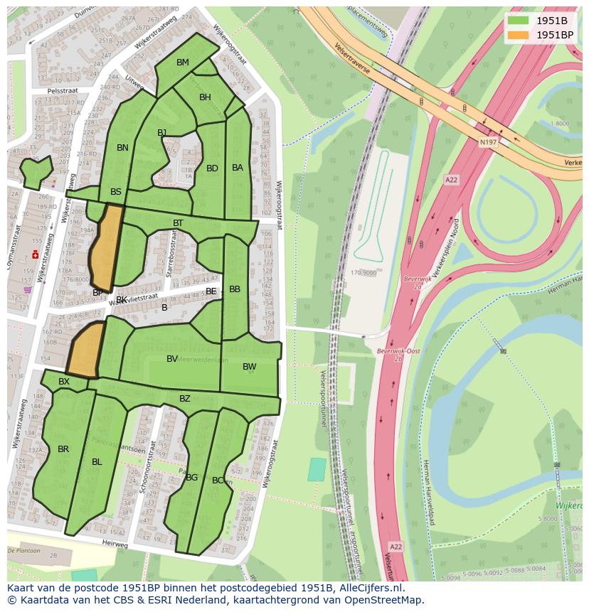Afbeelding van het postcodegebied 1951 BP op de kaart.