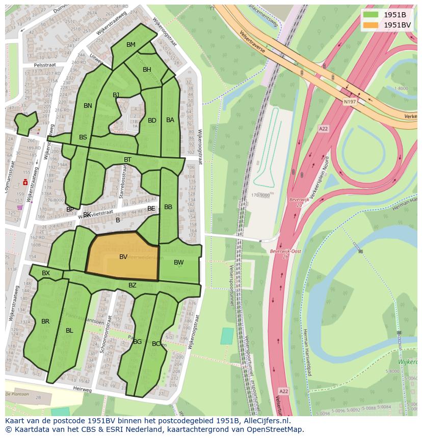 Afbeelding van het postcodegebied 1951 BV op de kaart.