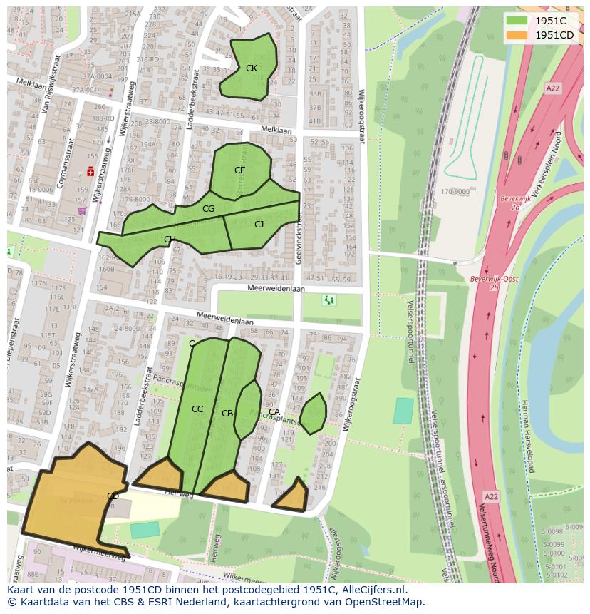 Afbeelding van het postcodegebied 1951 CD op de kaart.