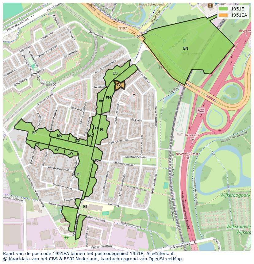 Afbeelding van het postcodegebied 1951 EA op de kaart.