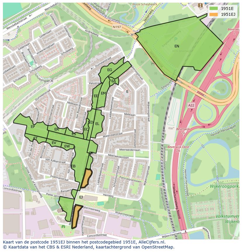 Afbeelding van het postcodegebied 1951 EJ op de kaart.
