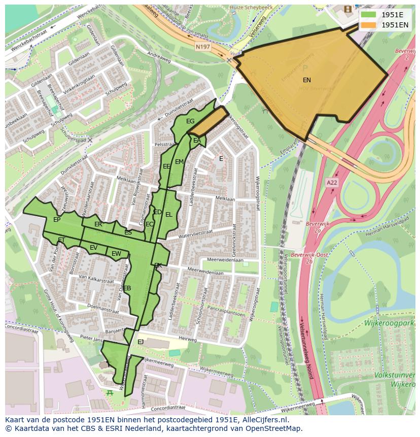 Afbeelding van het postcodegebied 1951 EN op de kaart.