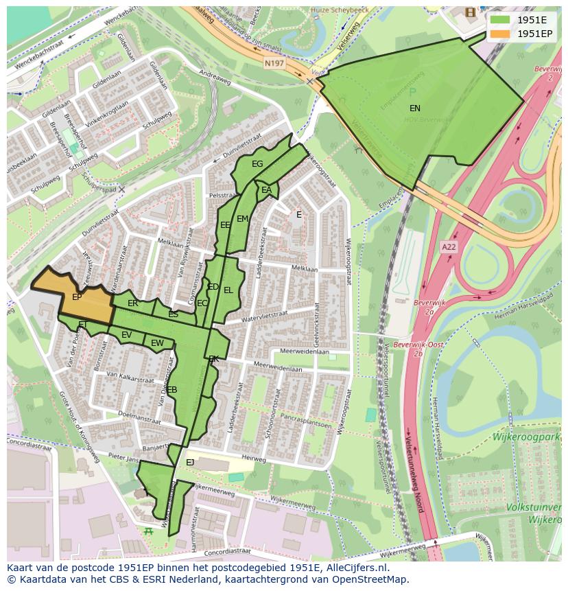 Afbeelding van het postcodegebied 1951 EP op de kaart.