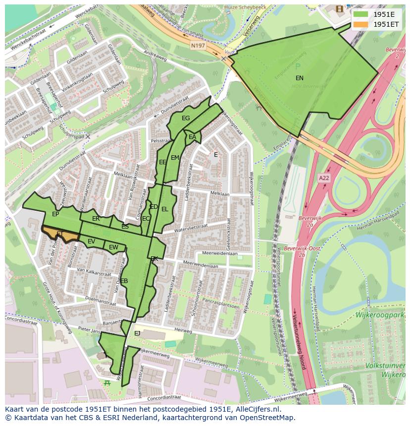 Afbeelding van het postcodegebied 1951 ET op de kaart.
